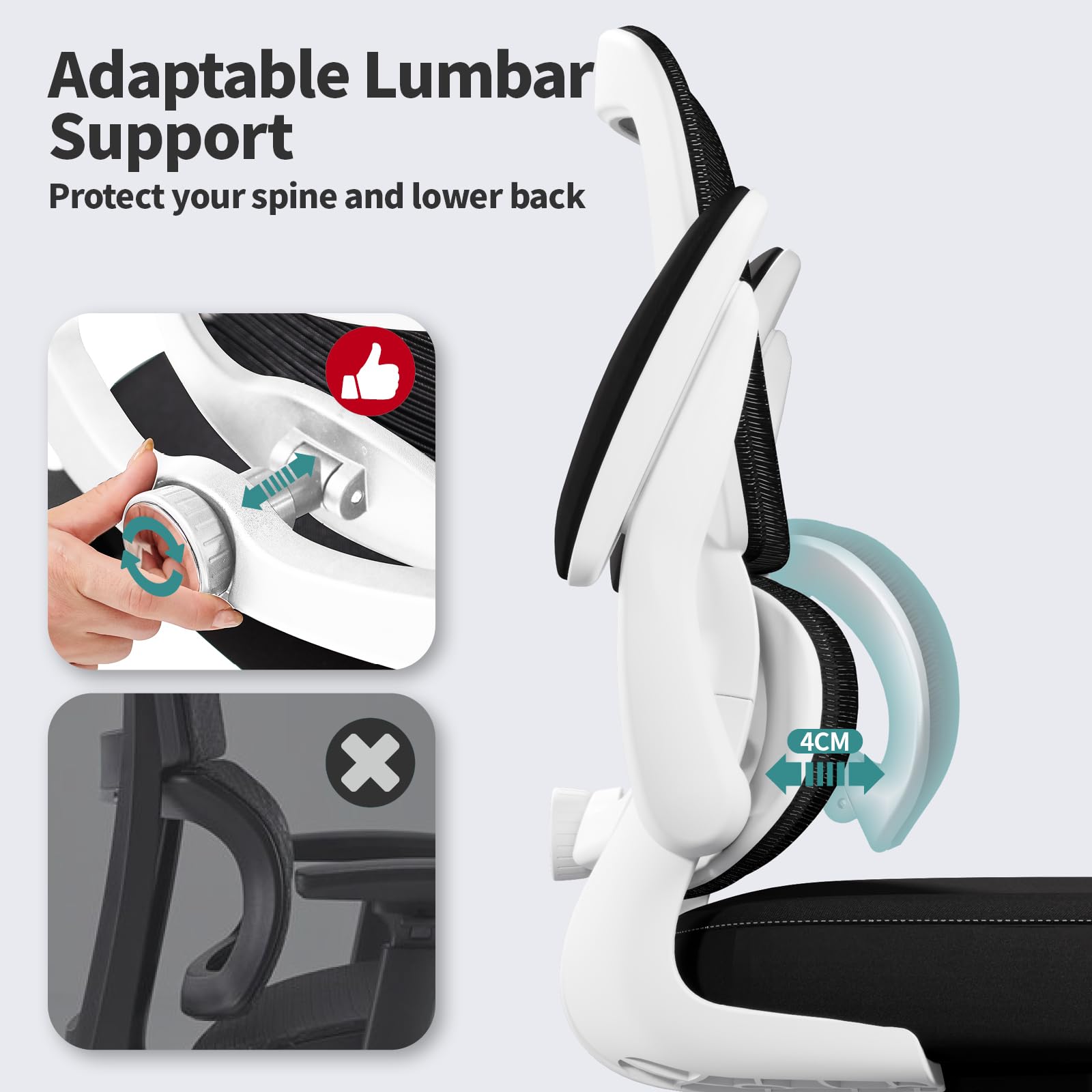 TRALT Office Chair - Ergonomic Desk Chair with Adjustable Lumbar Support, Mesh Computer Chair, Executive Chairs for Home Office Comfortable Lumbar Support (White)