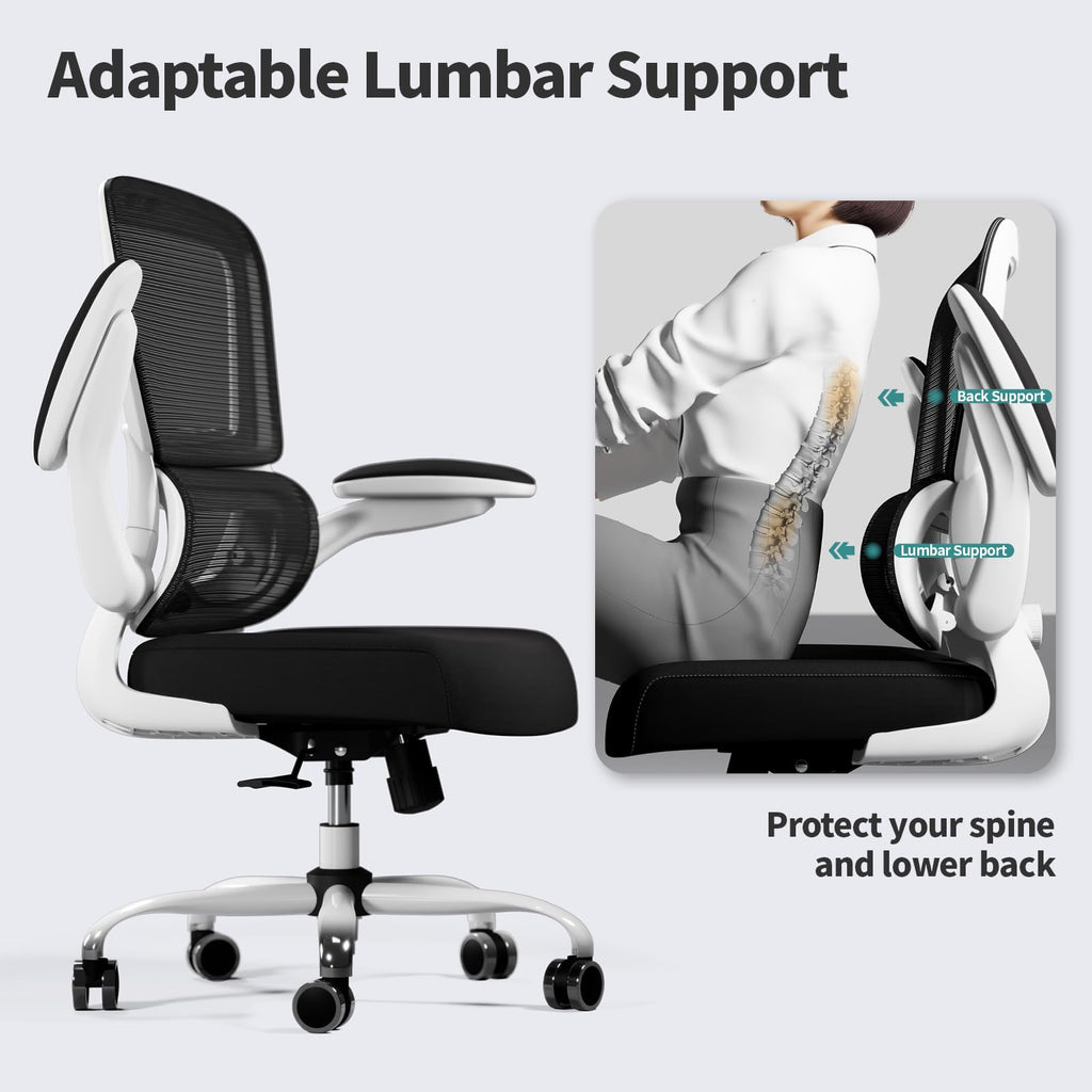 TRALT Office Chair - Ergonomic Desk Chair with Adjustable Lumbar Support, Mesh Computer Chair, Executive Chairs for Home Office Comfortable Lumbar Support (White)