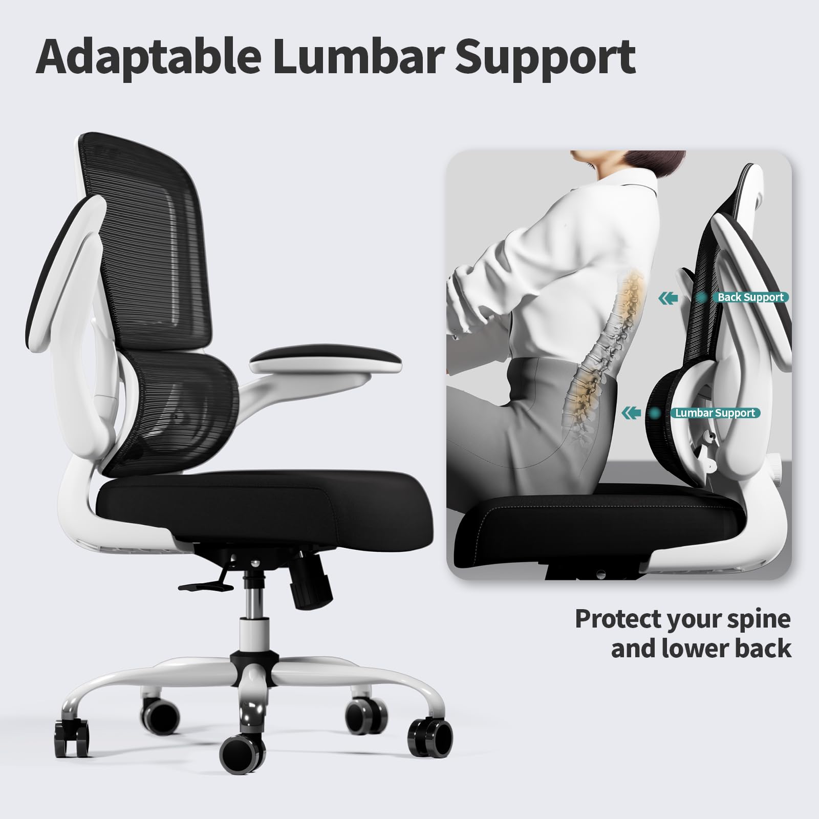 TRALT Office Chair - Ergonomic Desk Chair with Adjustable Lumbar Support, Mesh Computer Chair, Executive Chairs for Home Office Comfortable Lumbar Support (White)