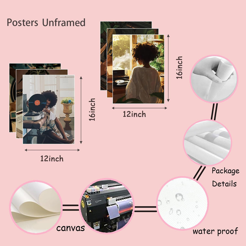 Black Girl Pink Wall Art Aesthetic Set of 3, African American Black Women Canvas Posters Fashion Black Girl Wall Pictures Prints Home Decor，Living Room， Bedroom ，Bathroom Decoration ，12x16In Unframed