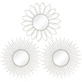 3 Pack Metal Mirrors for Wall Sunburst Wall Mirrors Home Décor Decorative Hanging Wall Art for Living Room Bedroom Entryway (Gold, Flower+Sunburst)