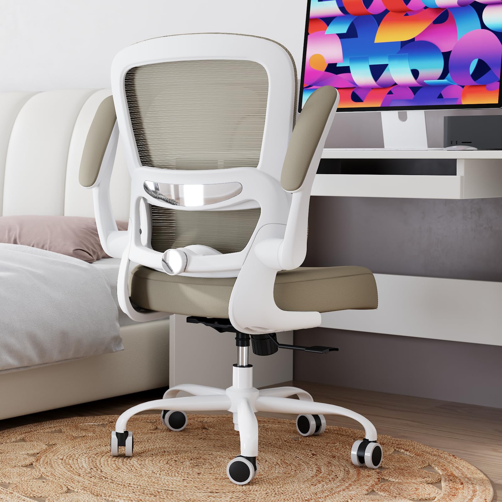 TRALT Office Chair - Ergonomic Desk Chair with Adjustable Lumbar Support, Mesh Computer Chair, Executive Chairs for Home Office Comfortable Lumbar Support (White)