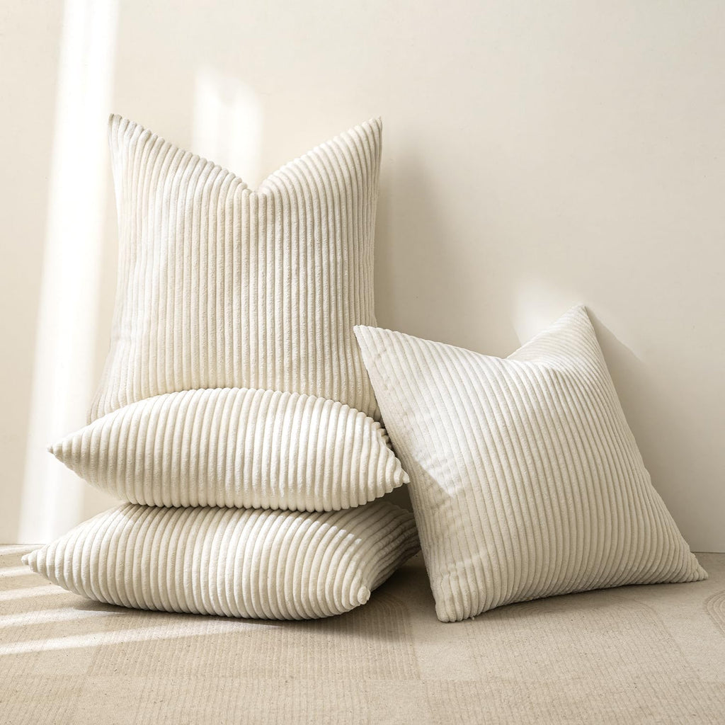 MIULEE Boho Farmhouse Sage Green Throw Pillow Covers 18x18 Inch Set of 4 Mordern Nordic Cushion Covers Soft Corduroy Spring Home Decor for Couch Bed Sofa Living Room Forest Green