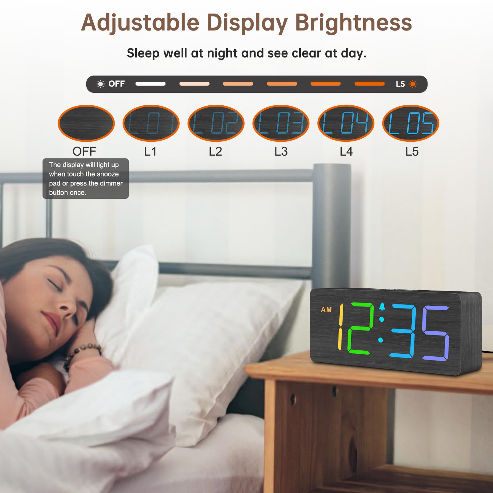 DreamSky Wooden Digital Alarm Clock for Bedroom - Desk Clock for Living Room with Large Numbers, Dimmer, Loud Alarm for Heavy Sleepers with Volume Control, DST, Office Wood Decor (Plug in Clock)