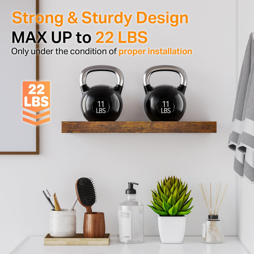 BAYKA Floating Shelves for Wall, Wall Mounted Rustic Wood Shelves for Bathroom, Bedroom, Living Room, Kitchen, Hanging Shelf for Books/Storage/Room Decor with 22lbs Capacity (Black, Set of 3, 15.7in)