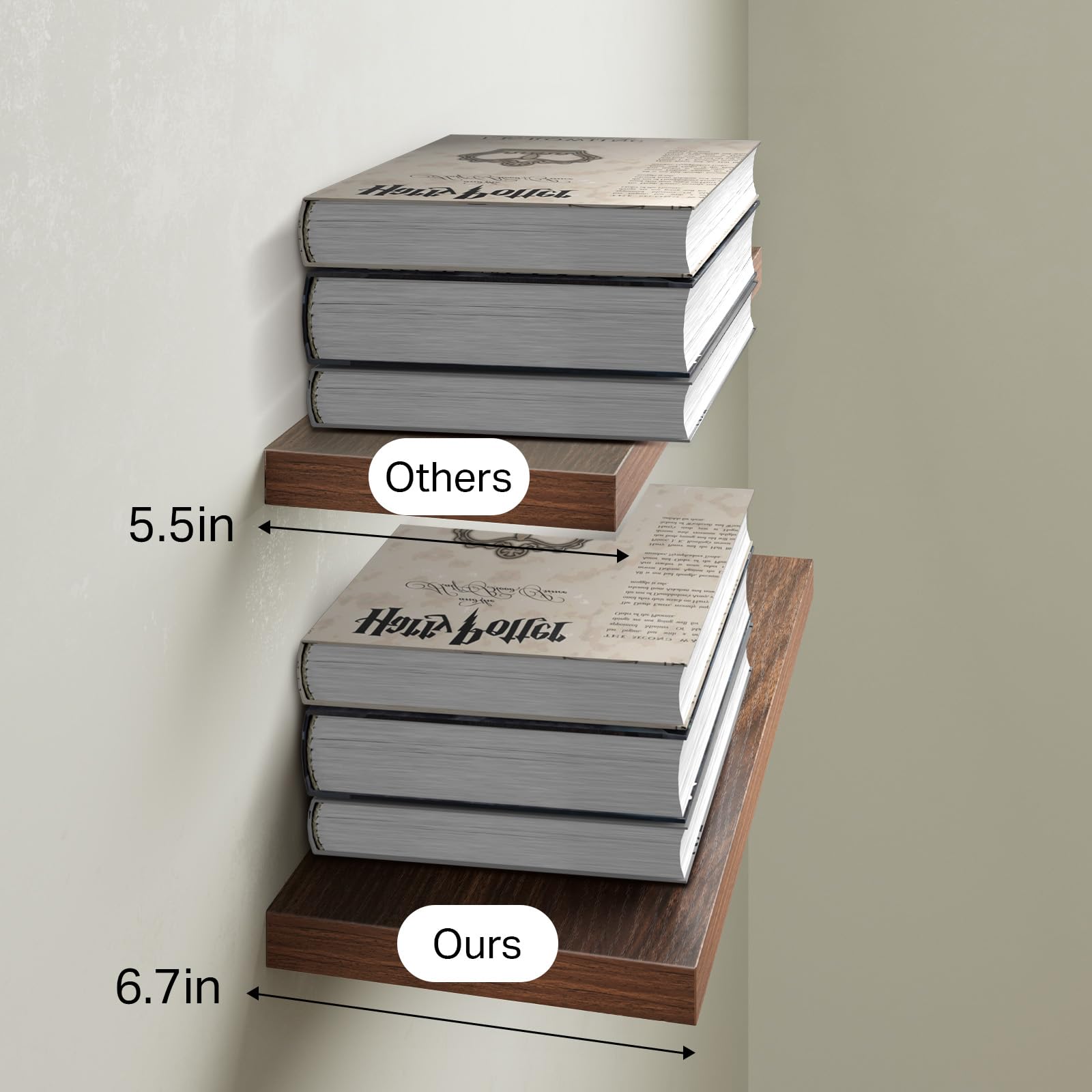 BAYKA Floating Shelves for Wall, Wall Mounted Rustic Wood Shelves for Bathroom, Bedroom, Living Room, Kitchen, Hanging Shelf for Books/Storage/Room Decor with 22lbs Capacity (Black, Set of 3, 15.7in)