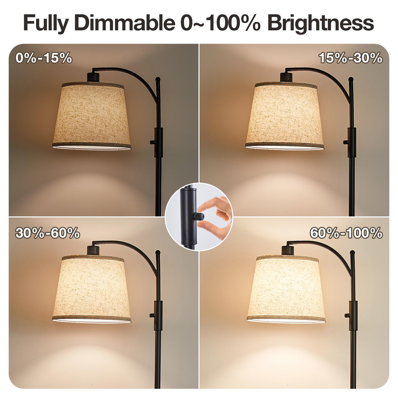 AIDENOEY Fully Dimmable Floor Lamp for Living Room，Standing Lamp Rotary Switch with Table&Linen Beige Shade，Golden Tall Lamps for Bedroom with Adjust Head，9W LED Bulb Included