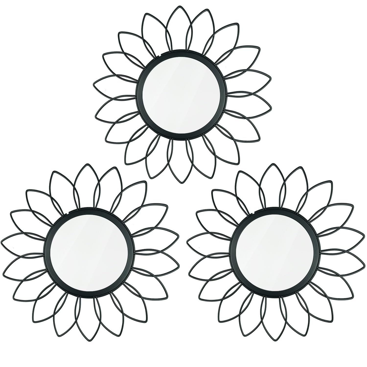 3 Pack Metal Mirrors for Wall Sunburst Wall Mirrors Home Décor Decorative Hanging Wall Art for Living Room Bedroom Entryway (Gold, Flower+Sunburst)