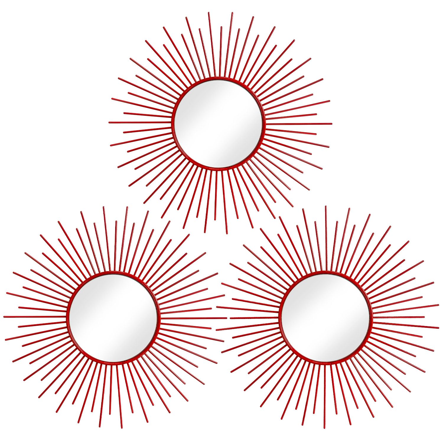 3 Pack Metal Mirrors for Wall Sunburst Wall Mirrors Home Décor Decorative Hanging Wall Art for Living Room Bedroom Entryway (Gold, Flower+Sunburst)
