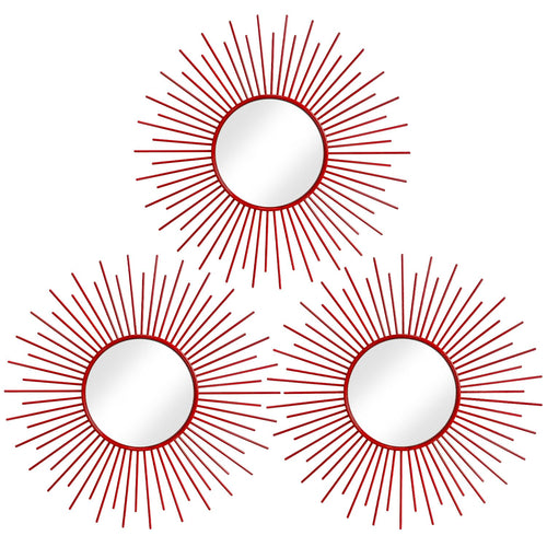 3 Pack Metal Mirrors for Wall Sunburst Wall Mirrors Home Décor Decorative Hanging Wall Art for Living Room Bedroom Entryway (Gold, Flower+Sunburst)