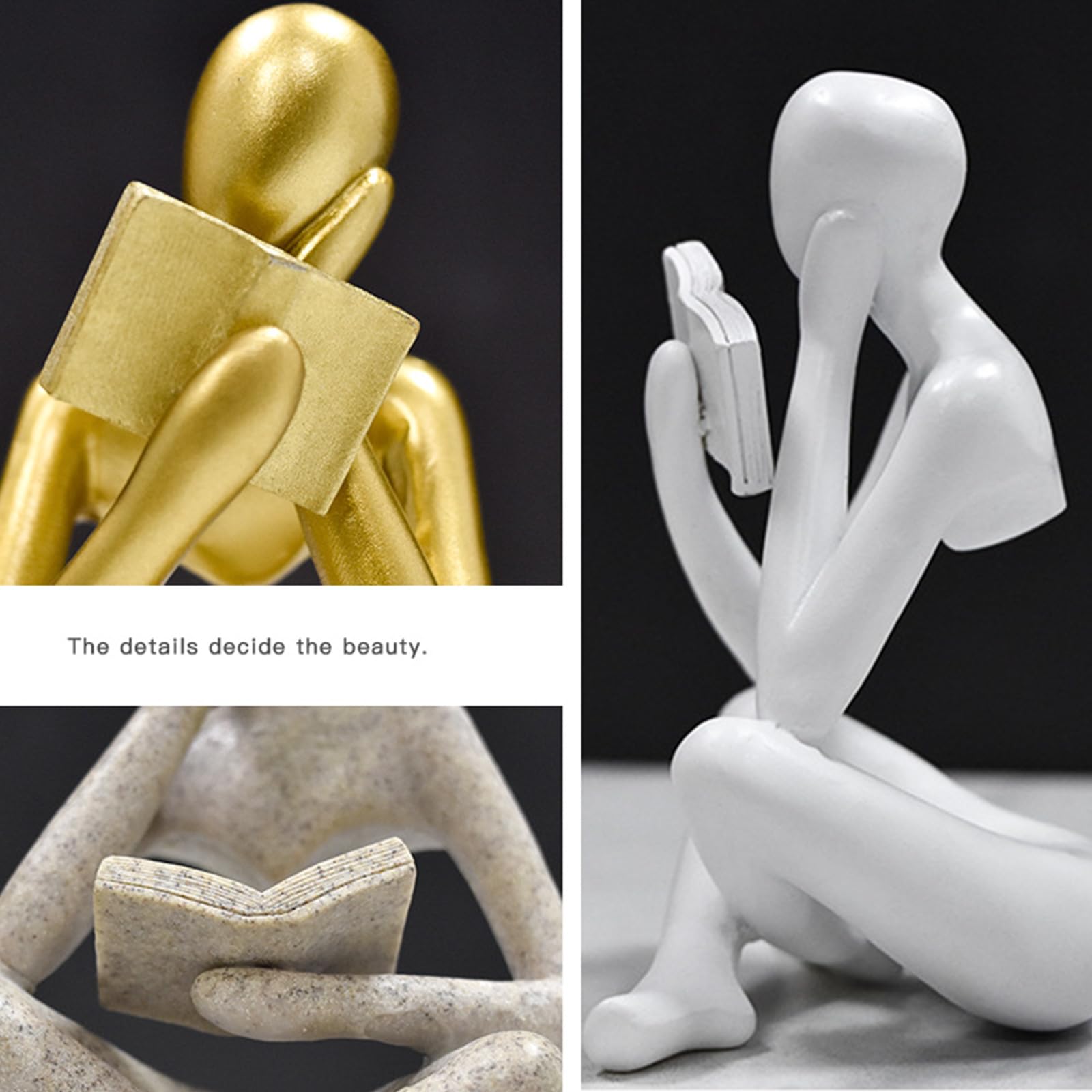 Jinkoozz Gold Reading Women Statue, Thinker Sculptures, Abstract Art Ornament, Modern Aesthetic Figurine Decoration, Suitable for Home Living Room Bedroom Office Shelf Table Desk Bookshelf Decor