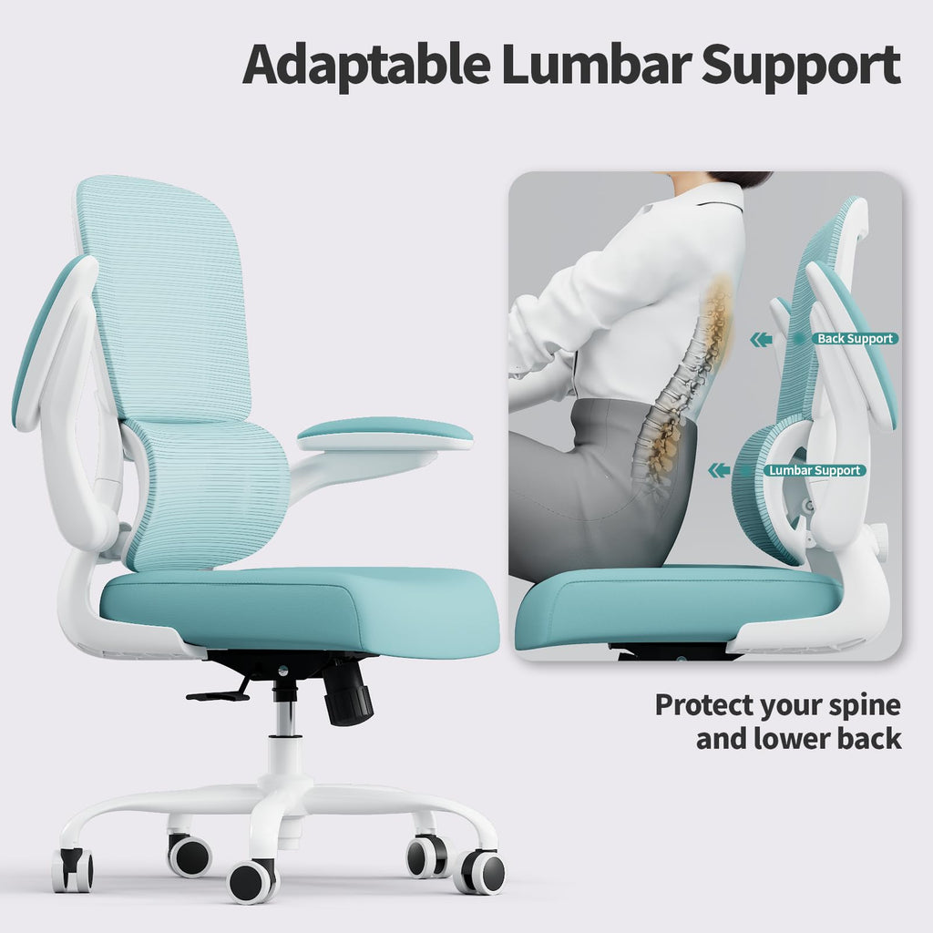 TRALT Office Chair - Ergonomic Desk Chair with Adjustable Lumbar Support, Mesh Computer Chair, Executive Chairs for Home Office Comfortable Lumbar Support (White)