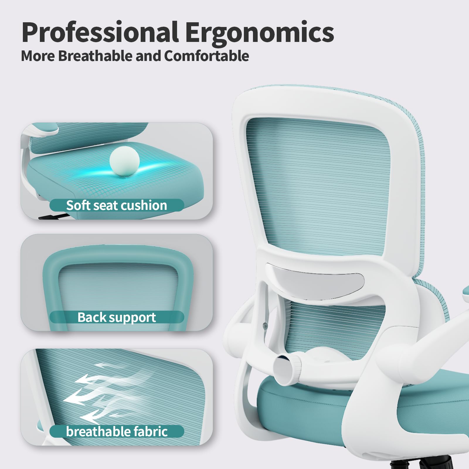 TRALT Office Chair - Ergonomic Desk Chair with Adjustable Lumbar Support, Mesh Computer Chair, Executive Chairs for Home Office Comfortable Lumbar Support (White)