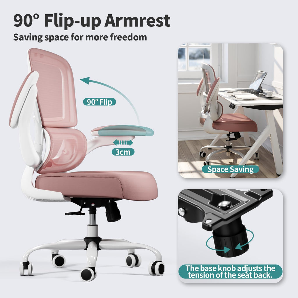 TRALT Office Chair - Ergonomic Desk Chair with Adjustable Lumbar Support, Mesh Computer Chair, Executive Chairs for Home Office Comfortable Lumbar Support (White)