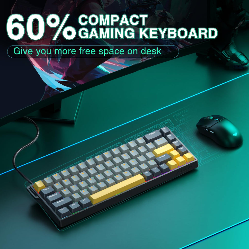 AULA WIN68 HE Mechanical Gaming Keyboard 60%, Hall Effect Magnetic Switch, Fast Trigger Mode Adjustable Actuation, 8000Hz Polling Rate, RGB Backlit, Wired Black Keyboard for Laptop/PC Gamer