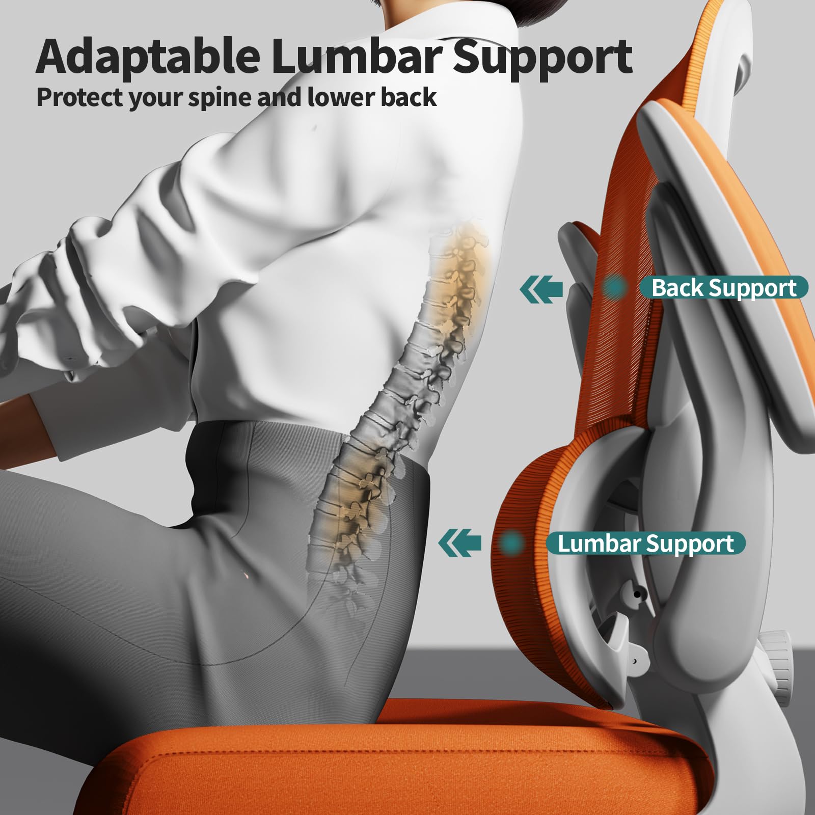 TRALT Office Chair - Ergonomic Desk Chair with Adjustable Lumbar Support, Mesh Computer Chair, Executive Chairs for Home Office Comfortable Lumbar Support (White)