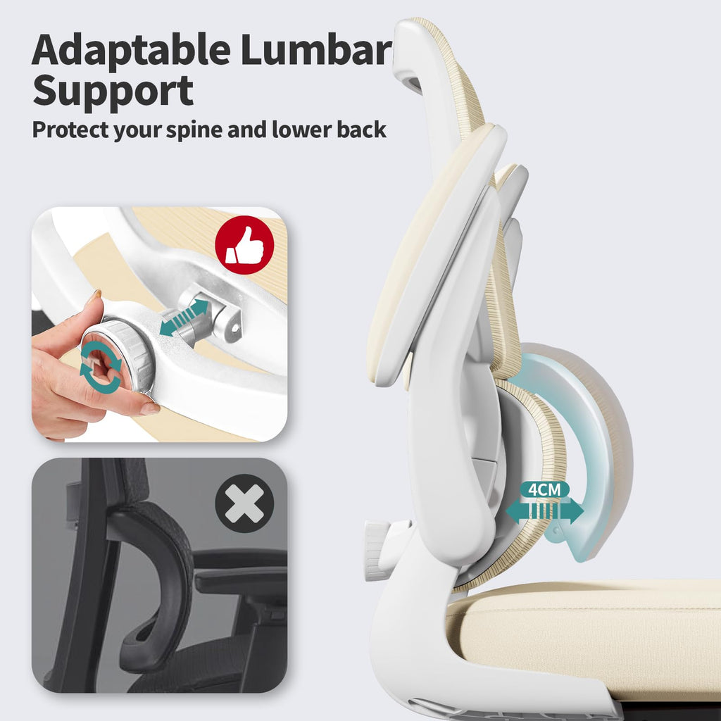 TRALT Office Chair - Ergonomic Desk Chair with Adjustable Lumbar Support, Mesh Computer Chair, Executive Chairs for Home Office Comfortable Lumbar Support (White)
