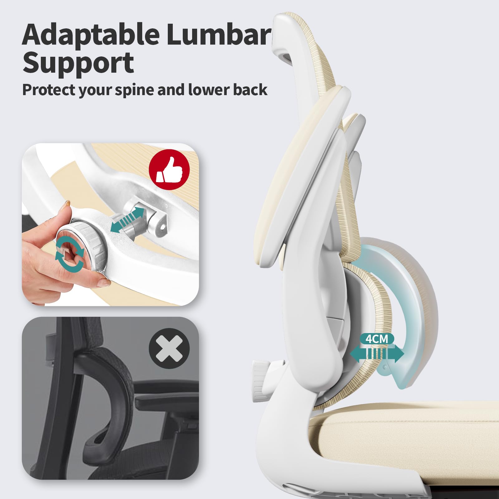TRALT Office Chair - Ergonomic Desk Chair with Adjustable Lumbar Support, Mesh Computer Chair, Executive Chairs for Home Office Comfortable Lumbar Support (White)