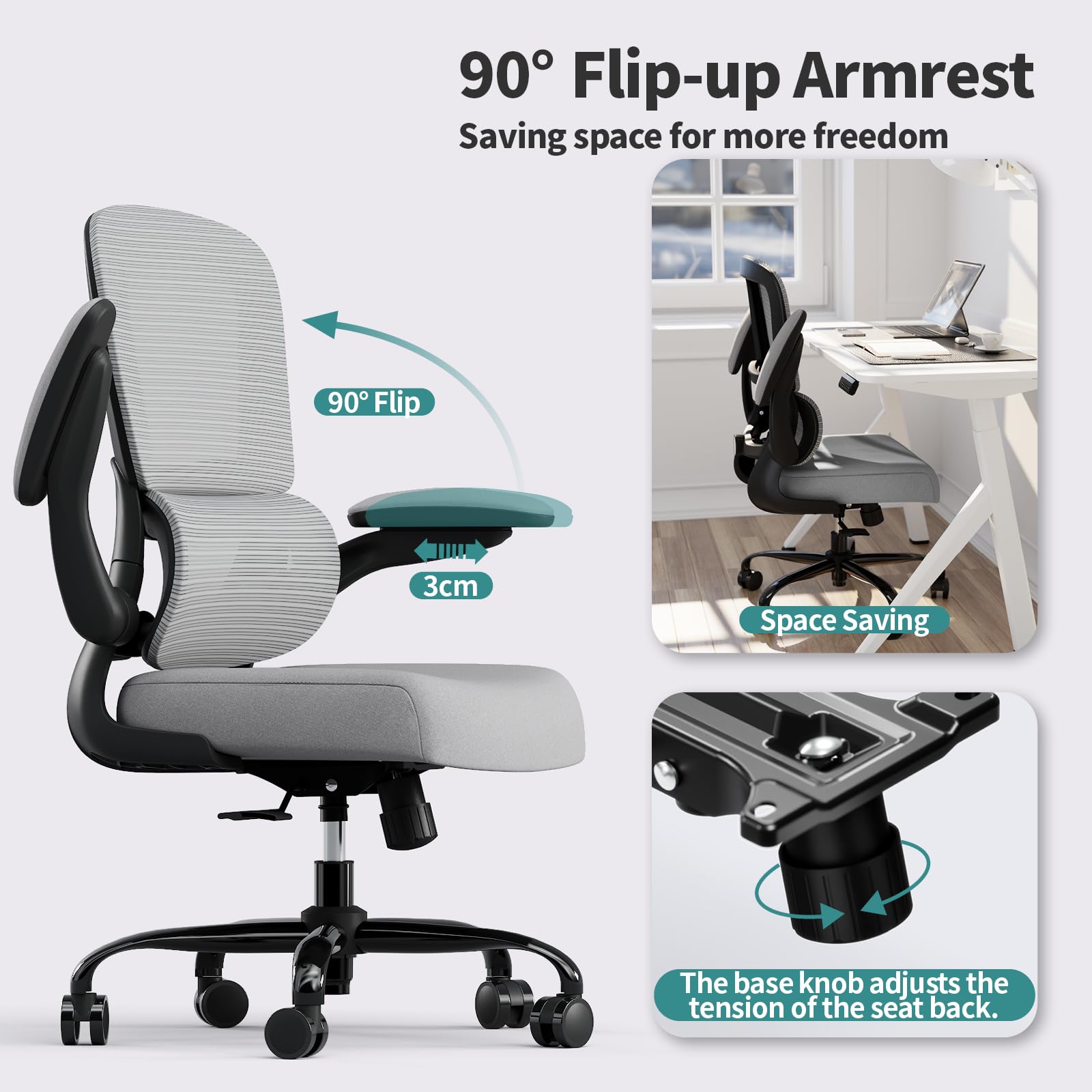 TRALT Office Chair - Ergonomic Desk Chair with Adjustable Lumbar Support, Mesh Computer Chair, Executive Chairs for Home Office Comfortable Lumbar Support (White)