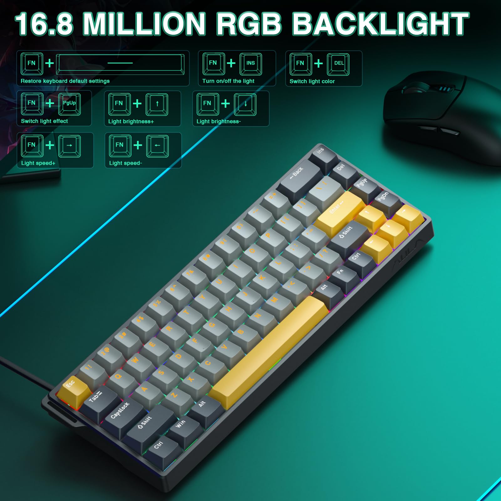 AULA WIN68 HE Mechanical Gaming Keyboard 60%, Hall Effect Magnetic Switch, Fast Trigger Mode Adjustable Actuation, 8000Hz Polling Rate, RGB Backlit, Wired Black Keyboard for Laptop/PC Gamer