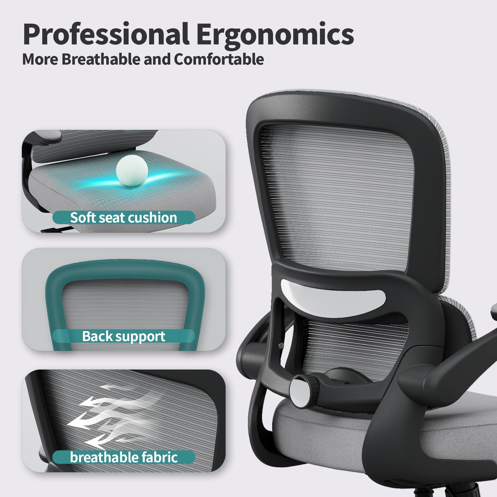 TRALT Office Chair - Ergonomic Desk Chair with Adjustable Lumbar Support, Mesh Computer Chair, Executive Chairs for Home Office Comfortable Lumbar Support (White)