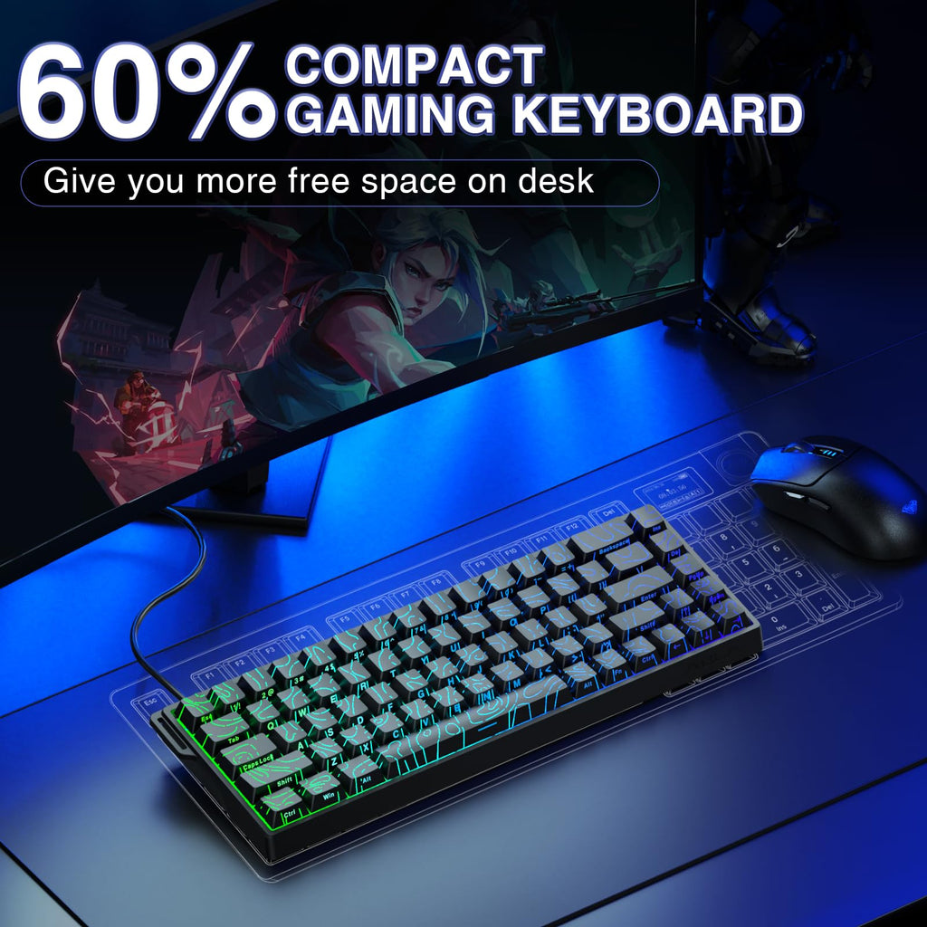AULA WIN68 HE Mechanical Gaming Keyboard 60%, Hall Effect Magnetic Switch, Fast Trigger Mode Adjustable Actuation, 8000Hz Polling Rate, RGB Backlit, Wired Black Keyboard for Laptop/PC Gamer