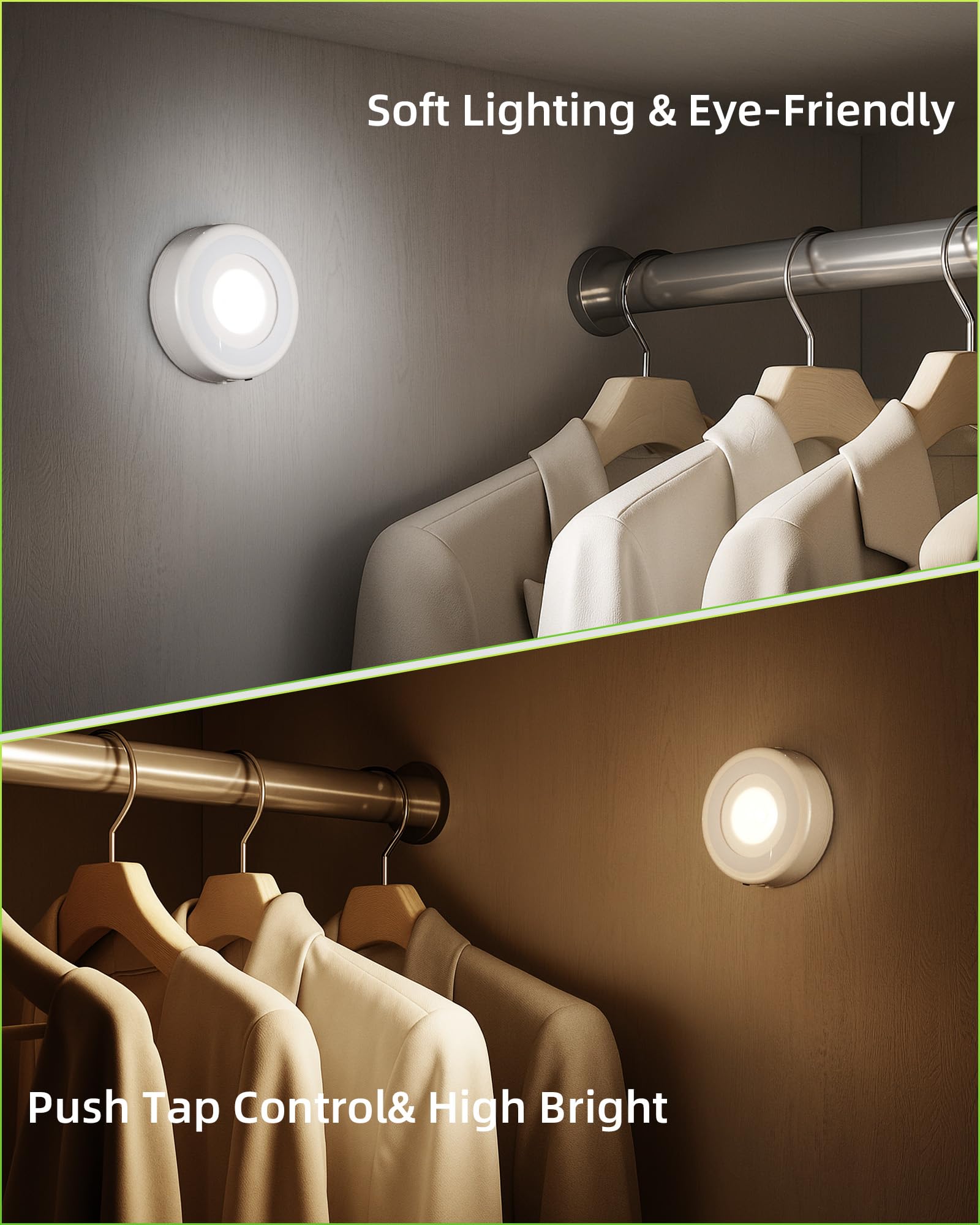 EZVALO LED Puck Lights, Rechargeable Battery Touch Light, 2.5'' Mini Tap Lights, Wireless Closet Light, Under Cabinet Lighting, 3 Color Temps, Stick On Lights Kitchen,Closet,Pantry(2 Pack)
