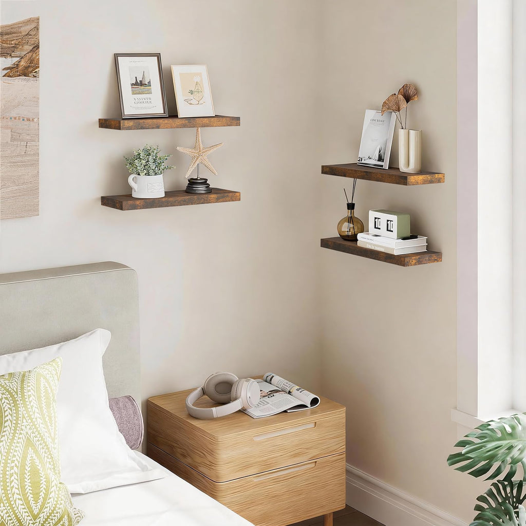 BAYKA Floating Shelves for Wall, Wall Mounted Rustic Wood Shelves for Bathroom, Bedroom, Living Room, Kitchen, Hanging Shelf for Books/Storage/Room Decor with 22lbs Capacity (Black, Set of 3, 15.7in)