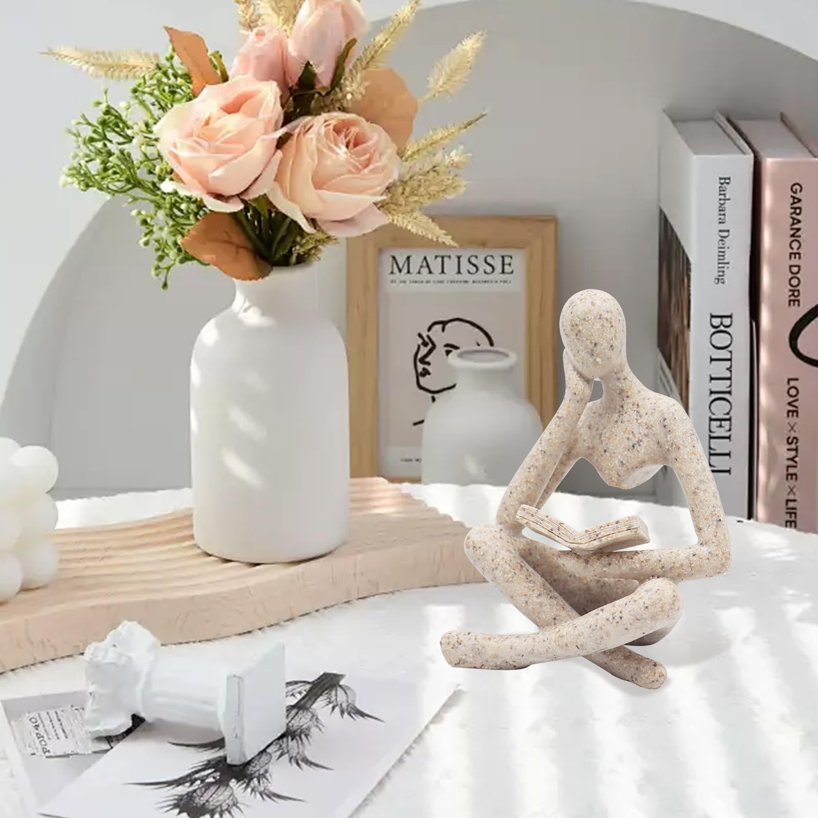 Jinkoozz Gold Reading Women Statue, Thinker Sculptures, Abstract Art Ornament, Modern Aesthetic Figurine Decoration, Suitable for Home Living Room Bedroom Office Shelf Table Desk Bookshelf Decor