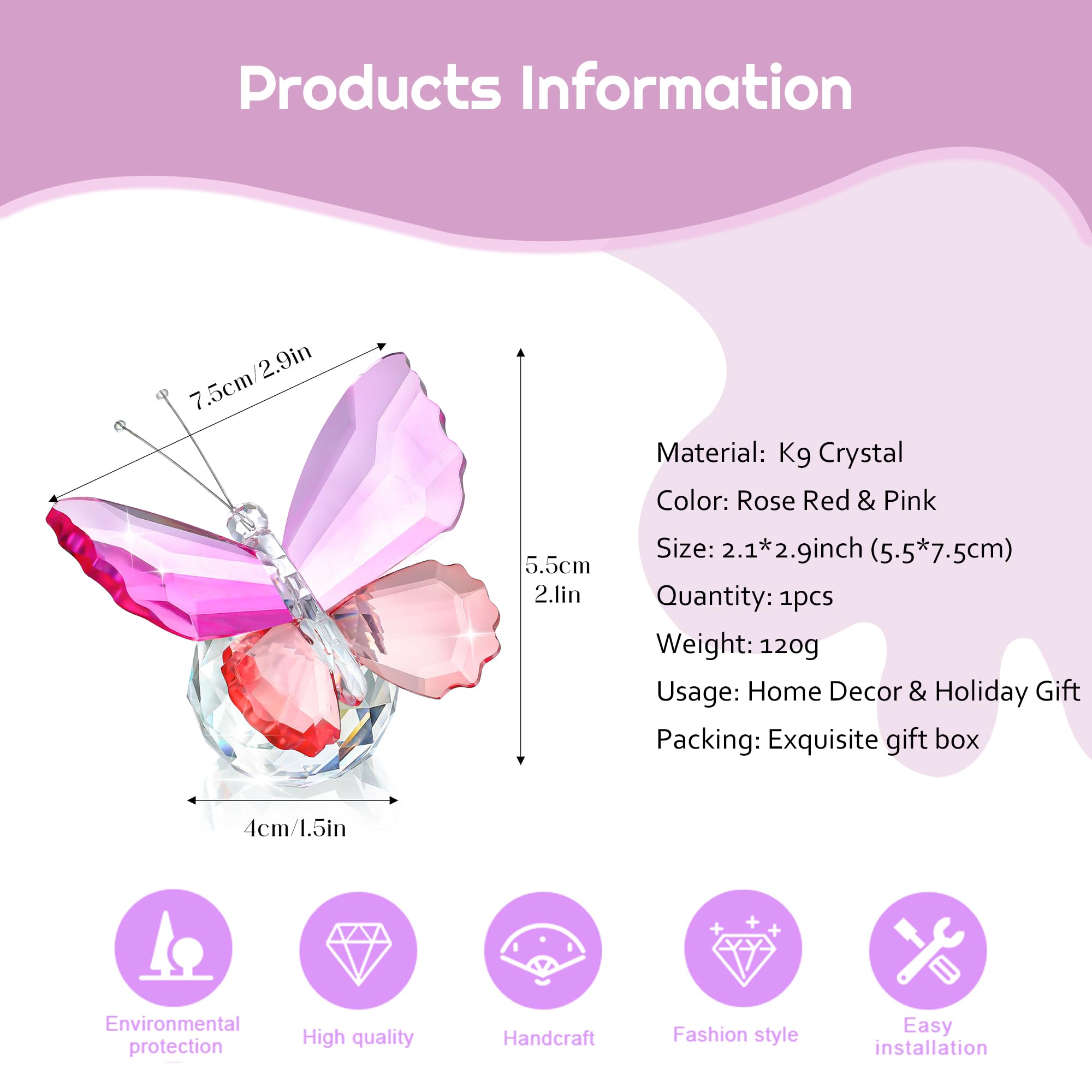 H&D HYALINE & DORA Crystal Cut Butterfly Animal Ornament Decoration for Office Table Home Bedroom