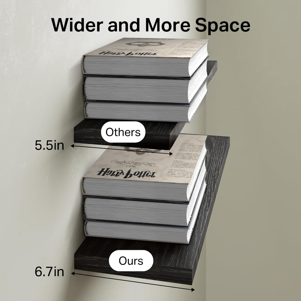 BAYKA Floating Shelves for Wall, Wall Mounted Rustic Wood Shelves for Bathroom, Bedroom, Living Room, Kitchen, Hanging Shelf for Books/Storage/Room Decor with 22lbs Capacity (Black, Set of 3, 15.7in)