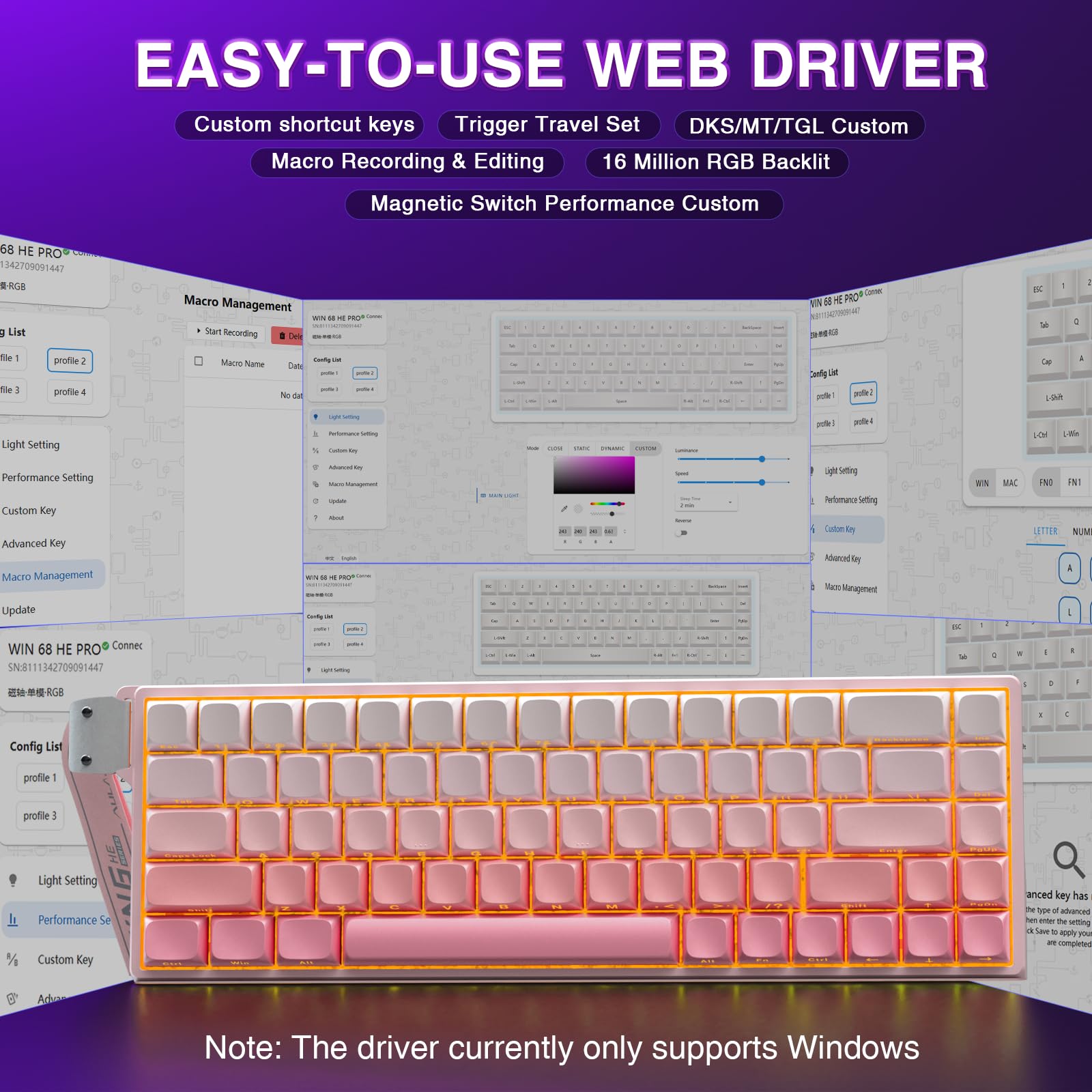 AULA WIN68 HE Mechanical Gaming Keyboard 60%, Hall Effect Magnetic Switch, Fast Trigger Mode Adjustable Actuation, 8000Hz Polling Rate, RGB Backlit, Wired Black Keyboard for Laptop/PC Gamer