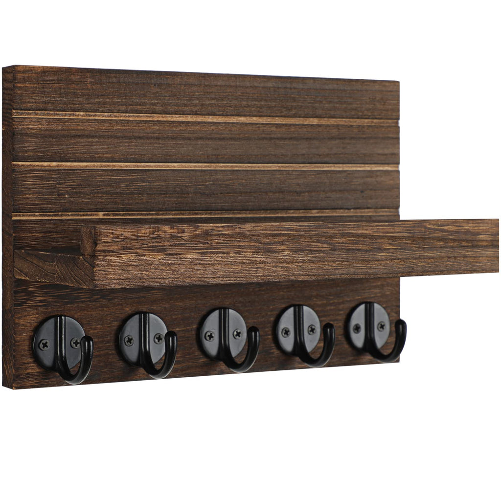 Lwenki Key Holder for Wall, Decorative Key and Mail Holder with Shelf Has Large Hooks for Bags, Coats, Umbrella – Paulownia Wood Key Hanger with Mounting Hardware (9.8”W x 6.7”H x 4.2”D)