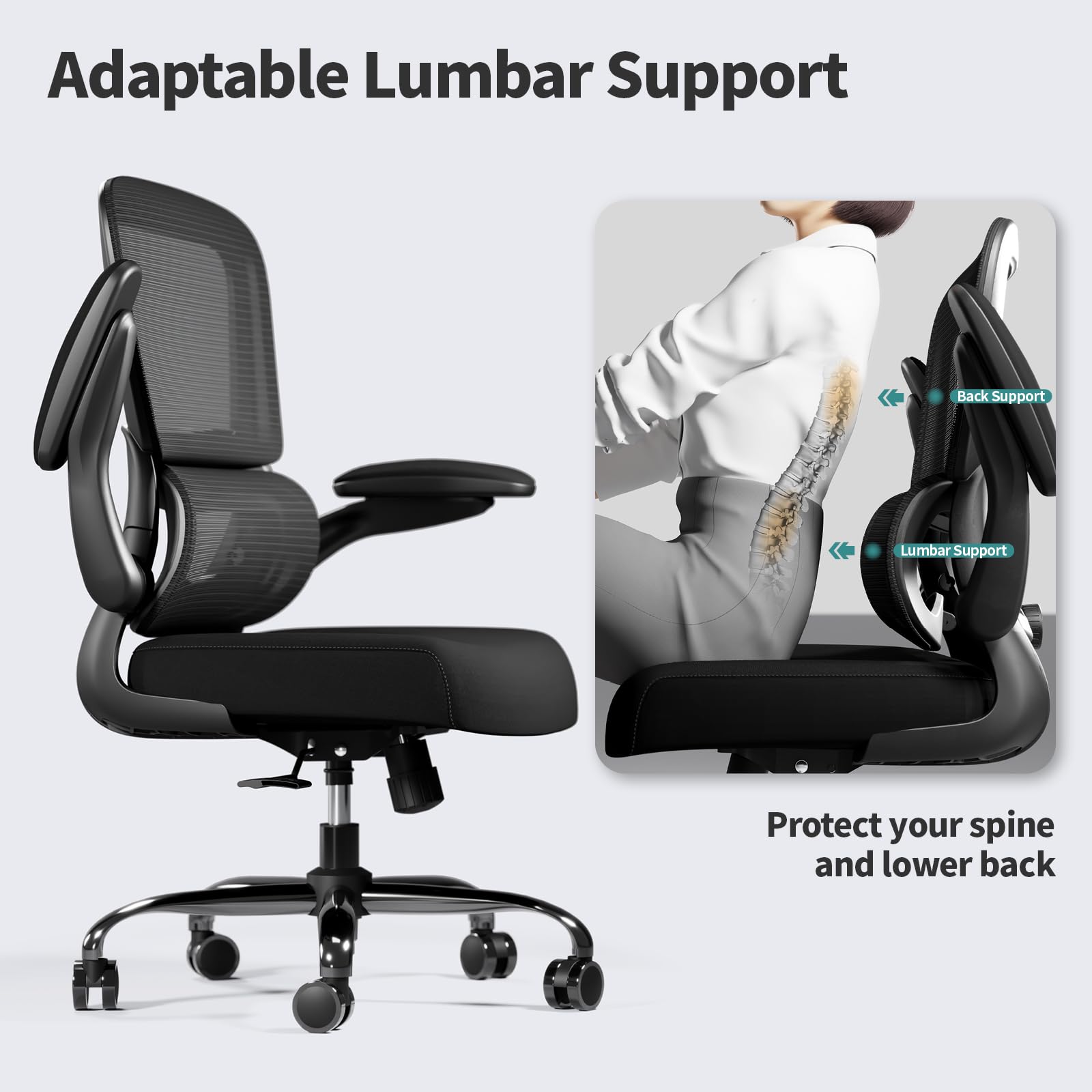 TRALT Office Chair - Ergonomic Desk Chair with Adjustable Lumbar Support, Mesh Computer Chair, Executive Chairs for Home Office Comfortable Lumbar Support (White)