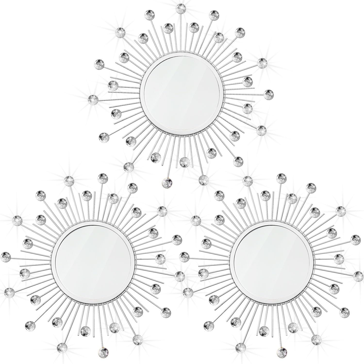 3 Pack Metal Mirrors for Wall Sunburst Wall Mirrors Home Décor Decorative Hanging Wall Art for Living Room Bedroom Entryway (Gold, Flower+Sunburst)