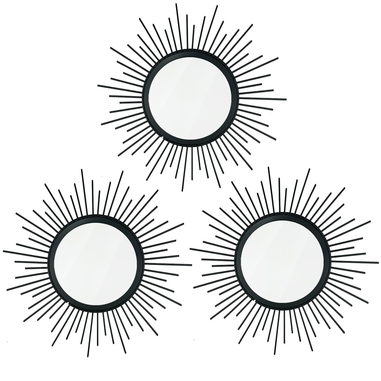 3 Pack Metal Mirrors for Wall Sunburst Wall Mirrors Home Décor Decorative Hanging Wall Art for Living Room Bedroom Entryway (Gold, Flower+Sunburst)