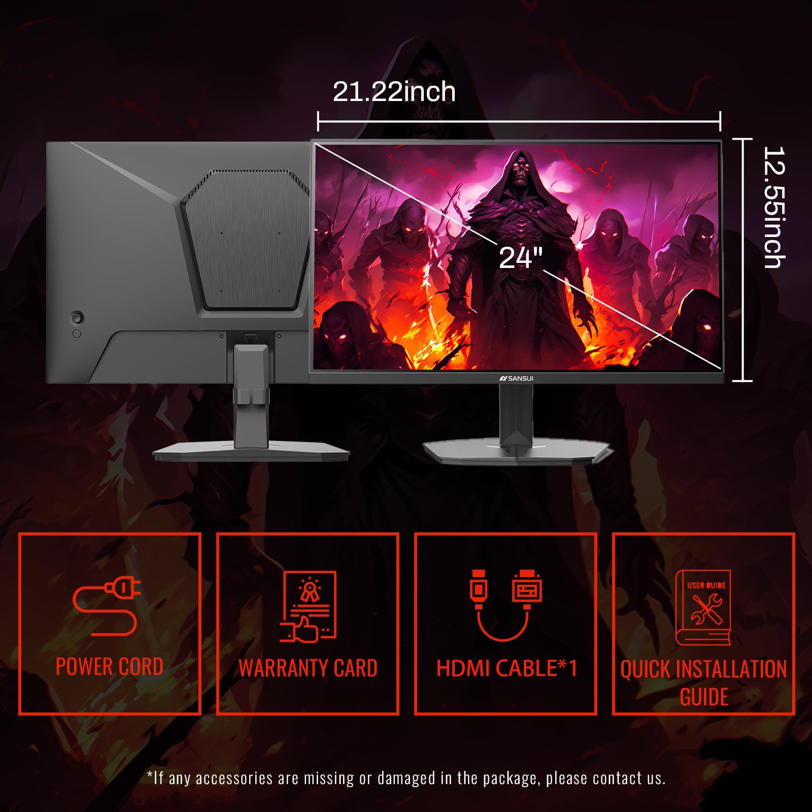 SANSUI 27 Inch Curved 240Hz Gaming Monitor FHD 1080P, 1500R Curve Computer Monitor, 130% sRGB, 4000:1 Contrast, HDR, FreeSync, MPRT 1Ms, Low Blue Light, HDMI DP Ports, Metal Stand, DP Cable Incl.