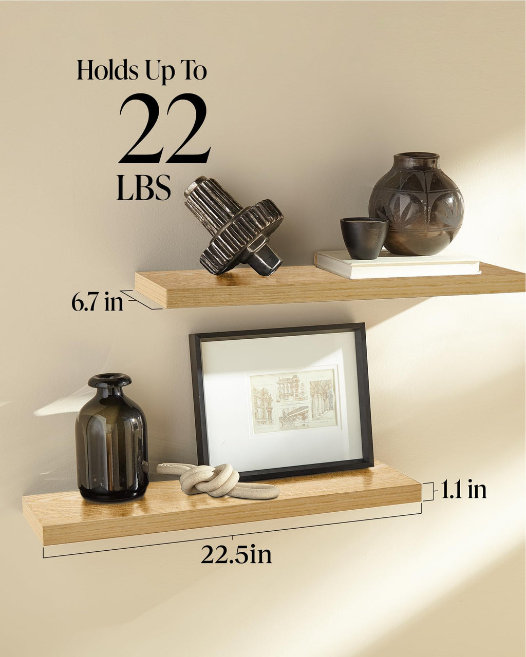 BAYKA Floating Shelves for Wall, Wall Mounted Rustic Wood Shelves for Bathroom, Bedroom, Living Room, Kitchen, Hanging Shelf for Books/Storage/Room Decor with 22lbs Capacity (Black, Set of 3, 15.7in)