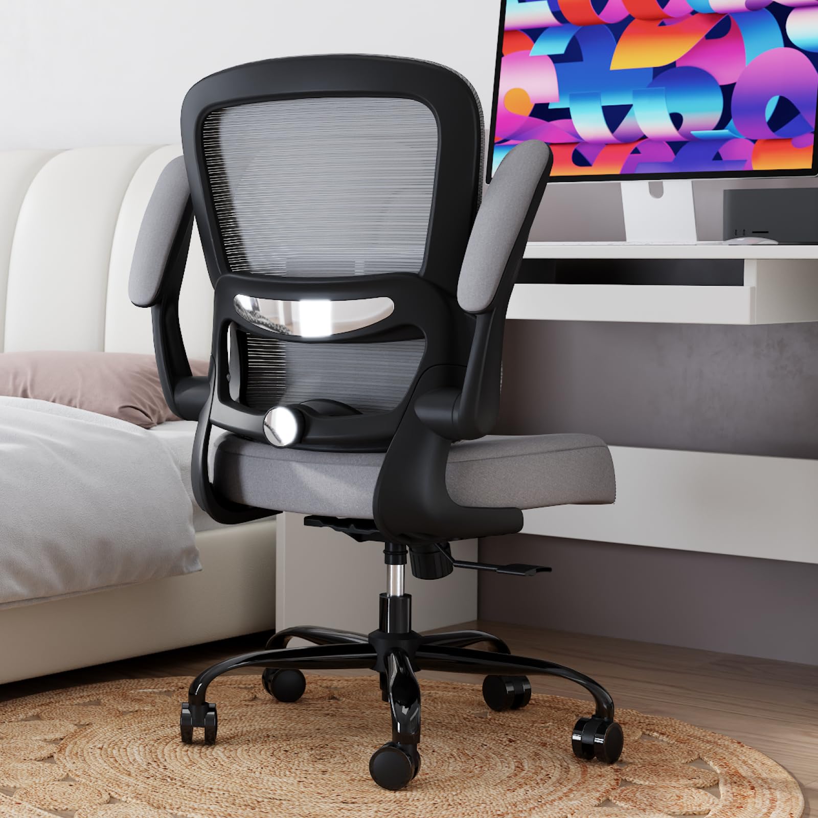 TRALT Office Chair - Ergonomic Desk Chair with Adjustable Lumbar Support, Mesh Computer Chair, Executive Chairs for Home Office Comfortable Lumbar Support (White)