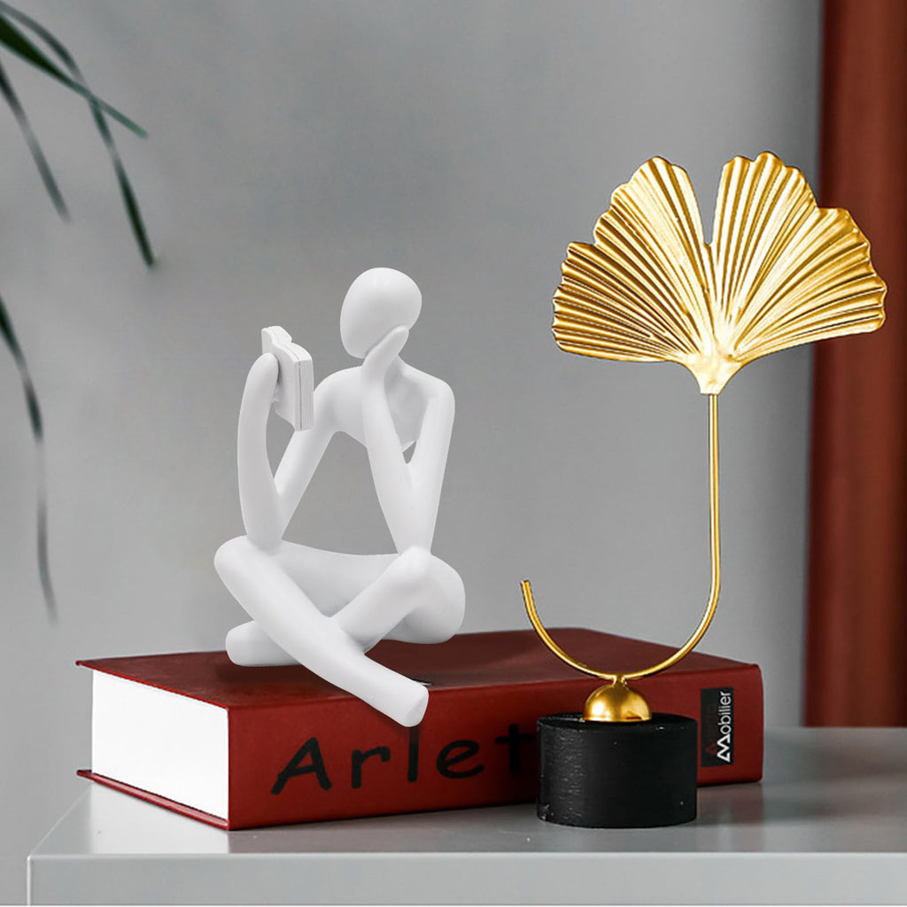Jinkoozz Gold Reading Women Statue, Thinker Sculptures, Abstract Art Ornament, Modern Aesthetic Figurine Decoration, Suitable for Home Living Room Bedroom Office Shelf Table Desk Bookshelf Decor