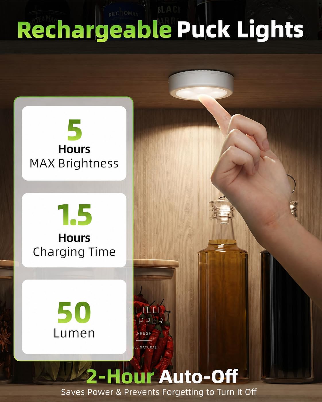 EZVALO LED Puck Lights, Rechargeable Battery Touch Light, 2.5'' Mini Tap Lights, Wireless Closet Light, Under Cabinet Lighting, 3 Color Temps, Stick On Lights Kitchen,Closet,Pantry(2 Pack)
