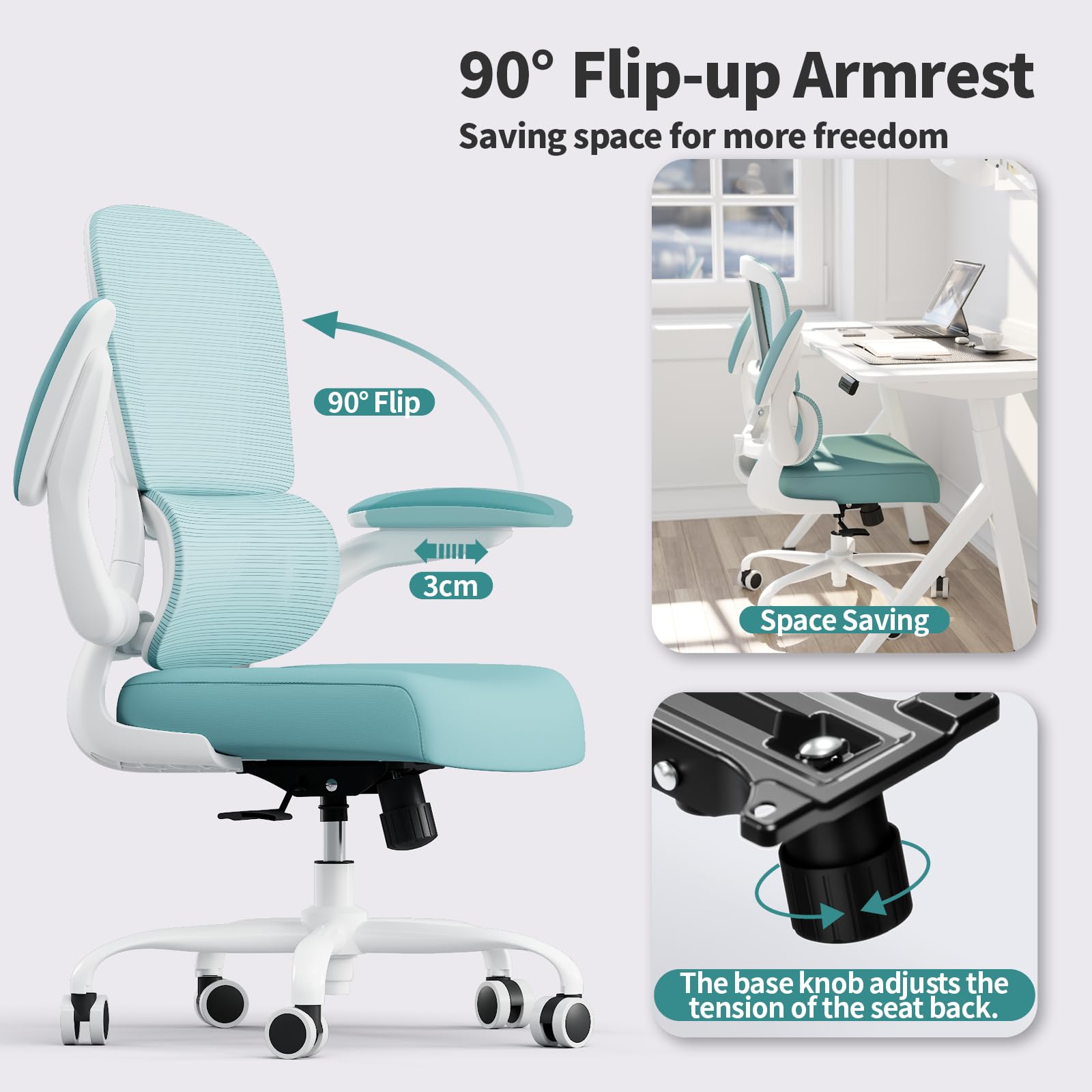 TRALT Office Chair - Ergonomic Desk Chair with Adjustable Lumbar Support, Mesh Computer Chair, Executive Chairs for Home Office Comfortable Lumbar Support (White)