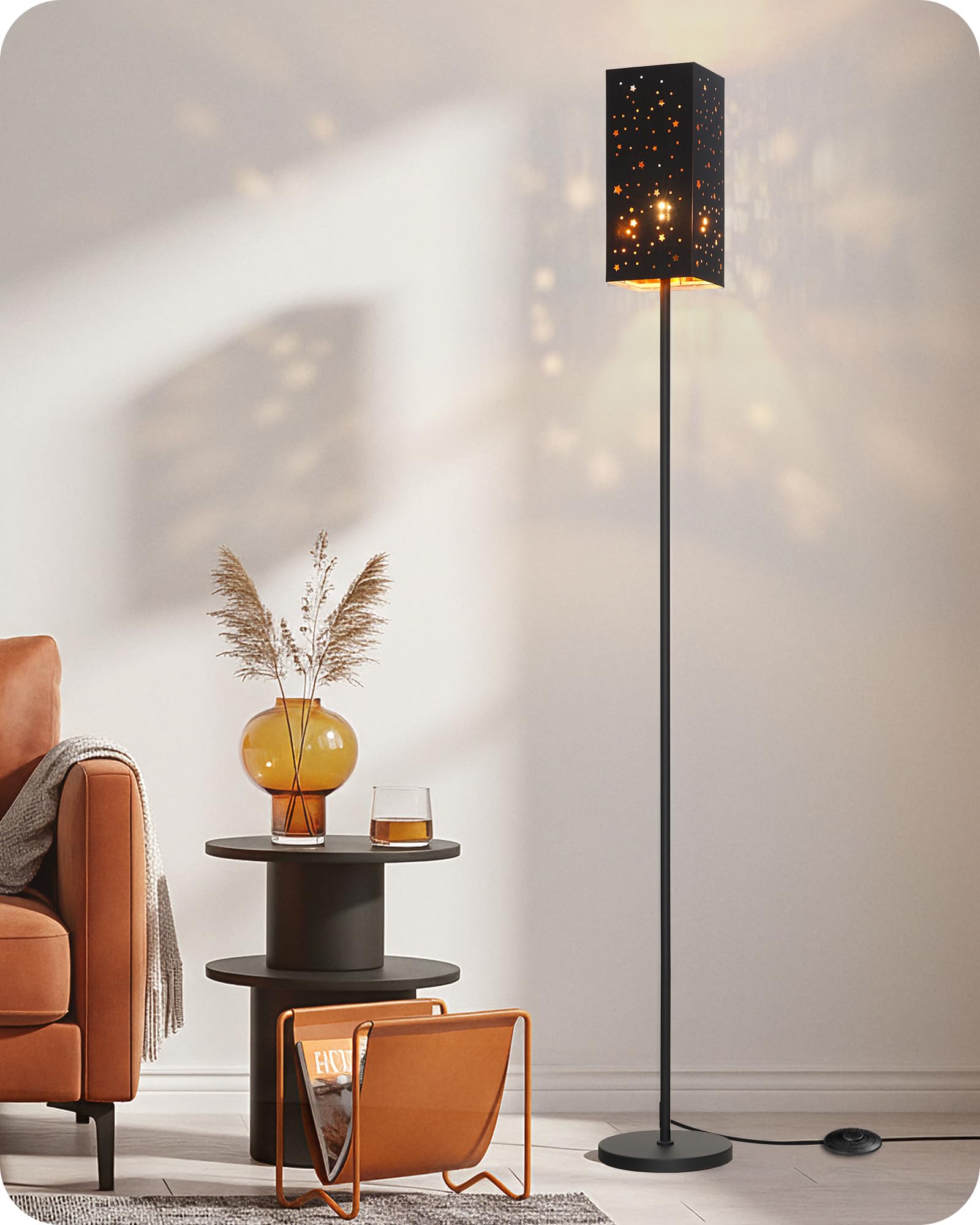 64.6" Floor Lamp, Pole with Foot Switch, Modern Standing Lamp Lampshade, Minimalist Freestanding Lamp (Bulb Not Included), for Living Room, Bedroom Office ETL Listed, Black and Beige E07LD05