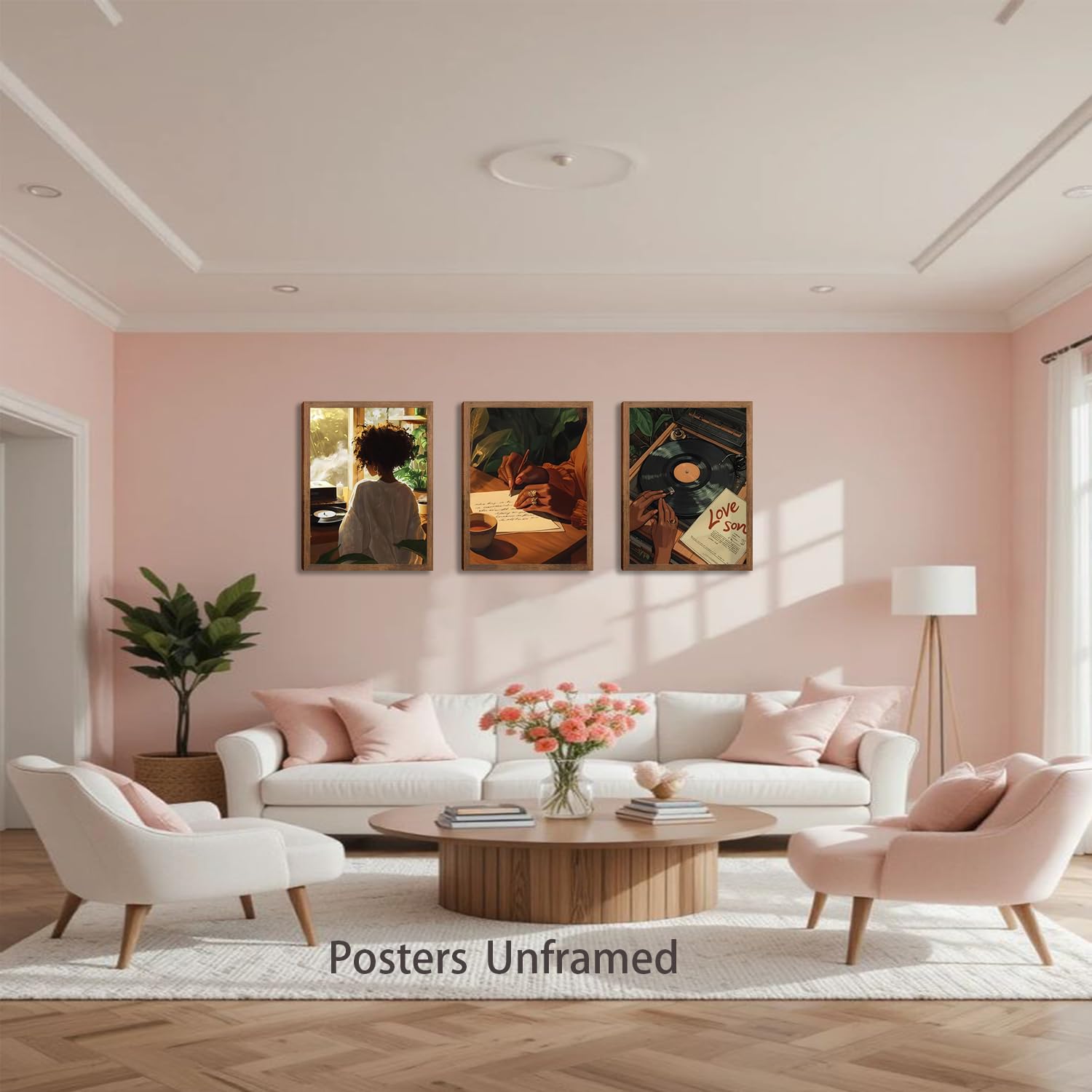 Black Girl Pink Wall Art Aesthetic Set of 3, African American Black Women Canvas Posters Fashion Black Girl Wall Pictures Prints Home Decor，Living Room， Bedroom ，Bathroom Decoration ，12x16In Unframed