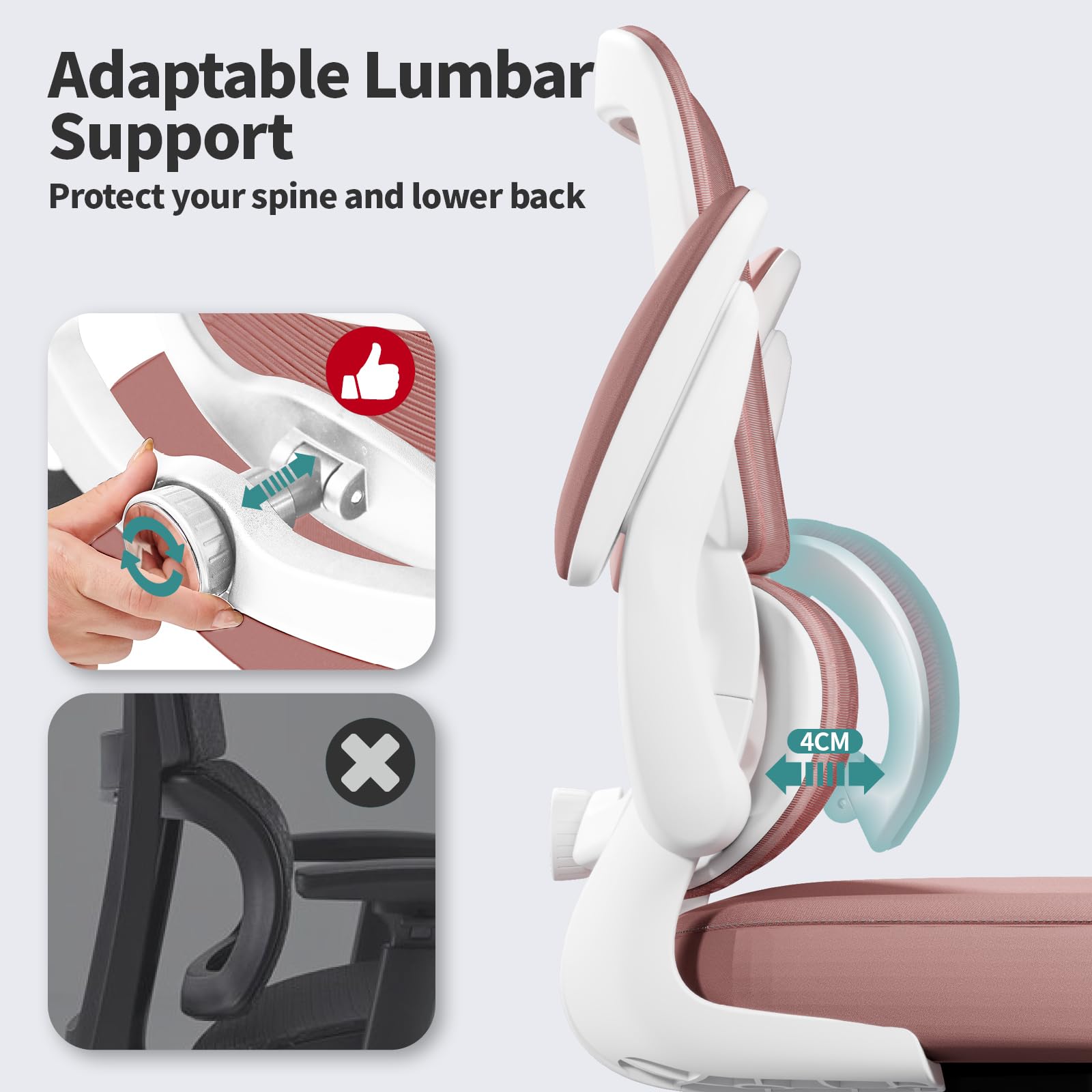 TRALT Office Chair - Ergonomic Desk Chair with Adjustable Lumbar Support, Mesh Computer Chair, Executive Chairs for Home Office Comfortable Lumbar Support (White)