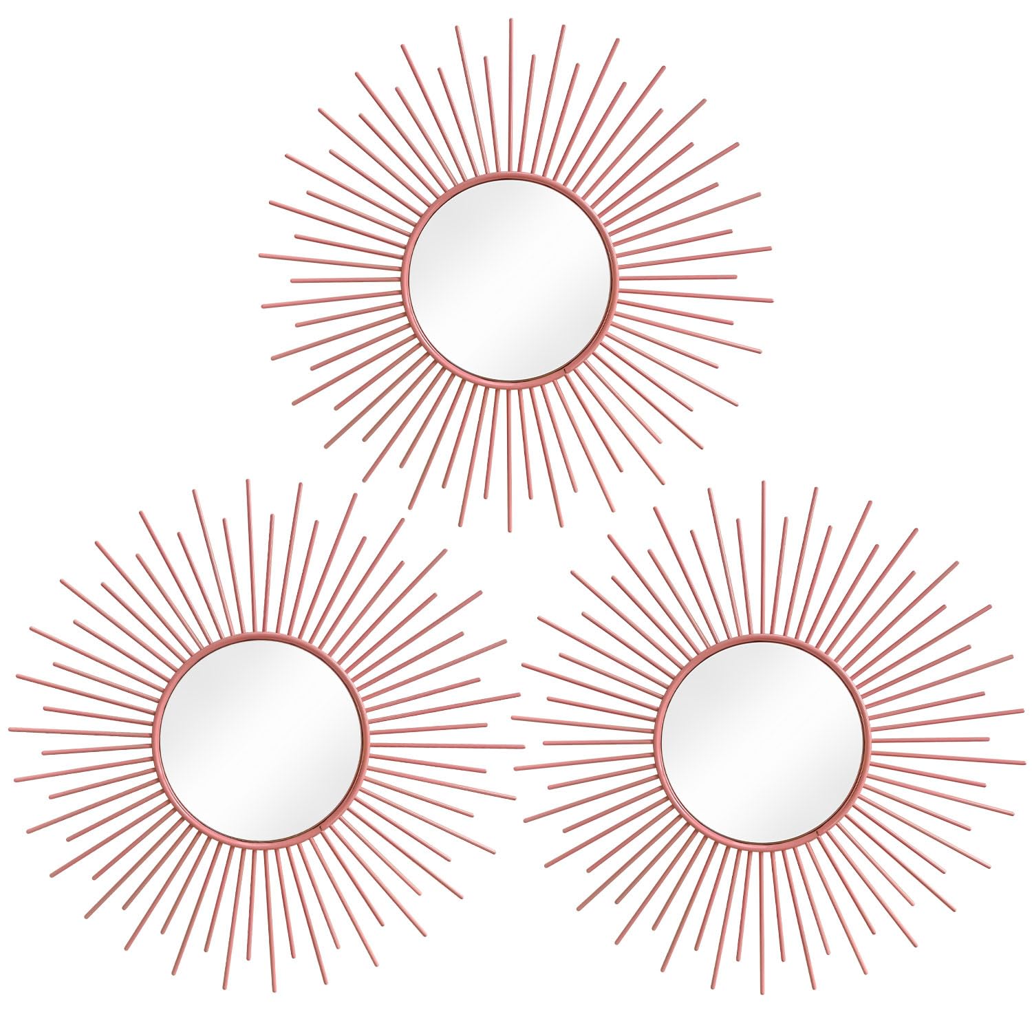3 Pack Metal Mirrors for Wall Sunburst Wall Mirrors Home Décor Decorative Hanging Wall Art for Living Room Bedroom Entryway (Gold, Flower+Sunburst)