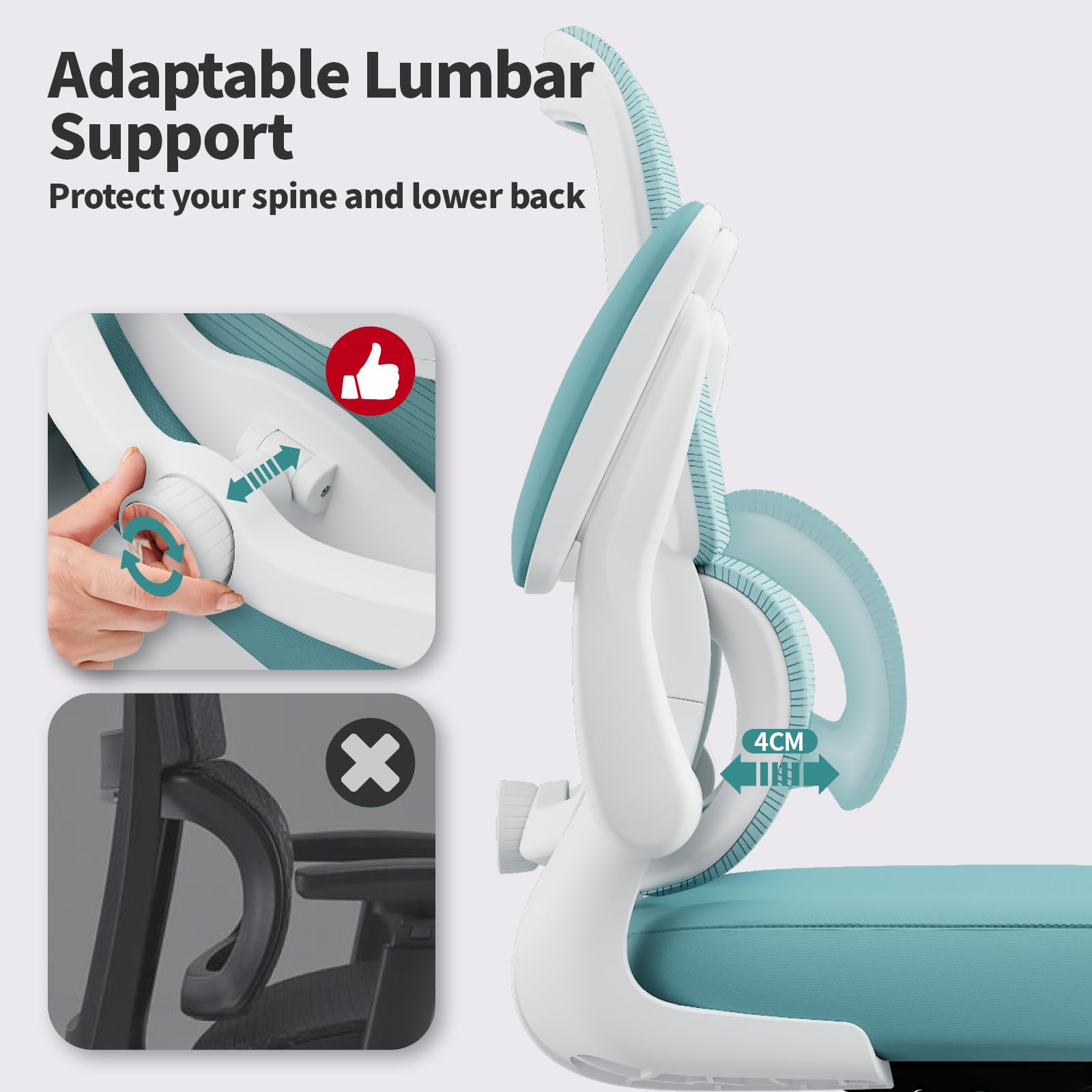 TRALT Office Chair - Ergonomic Desk Chair with Adjustable Lumbar Support, Mesh Computer Chair, Executive Chairs for Home Office Comfortable Lumbar Support (White)