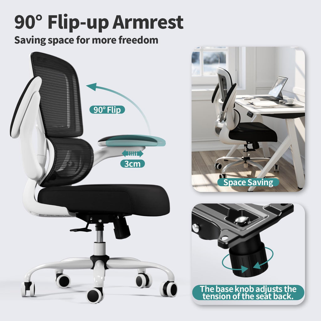 TRALT Office Chair - Ergonomic Desk Chair with Adjustable Lumbar Support, Mesh Computer Chair, Executive Chairs for Home Office Comfortable Lumbar Support (White)