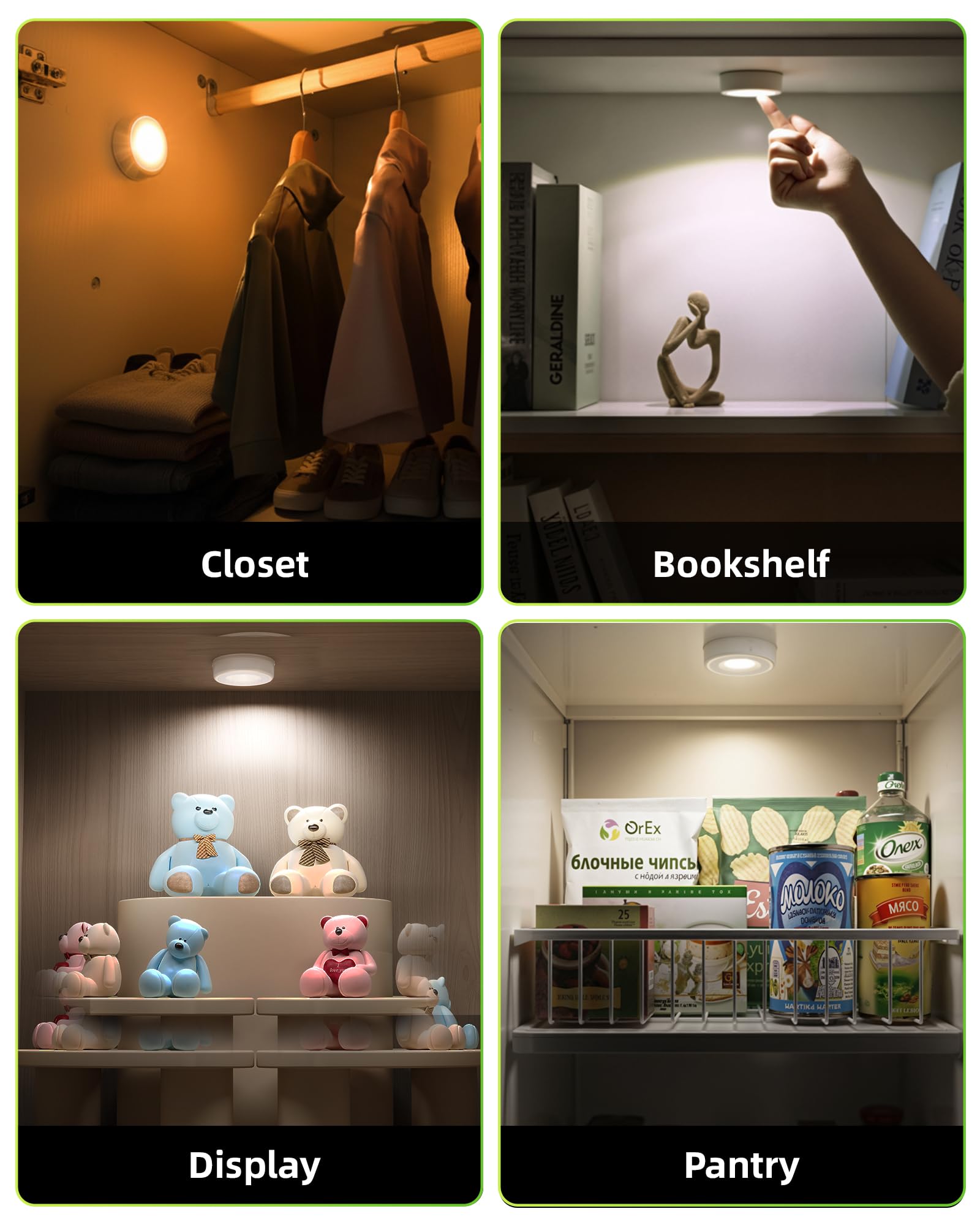 EZVALO LED Puck Lights, Rechargeable Battery Touch Light, 2.5'' Mini Tap Lights, Wireless Closet Light, Under Cabinet Lighting, 3 Color Temps, Stick On Lights Kitchen,Closet,Pantry(2 Pack)