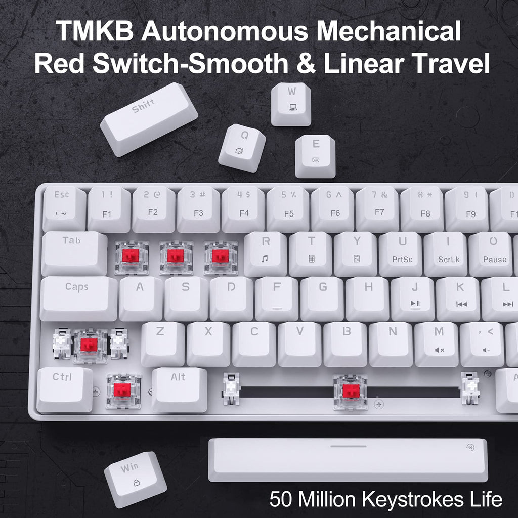 DIERYA T68SE 60% Gaming Mechanical Keyboard,Ultra Compact Mini 68 Key with Red Switches Wired Keyboard,Anti-Ghosting Keys, for Windows Laptops and PC Gamers,White